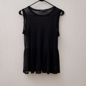 Mesh tank top with peplum detail